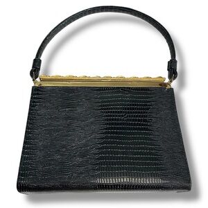 After Five Elegant Black Croc Embossed Leather Clutch Handbag